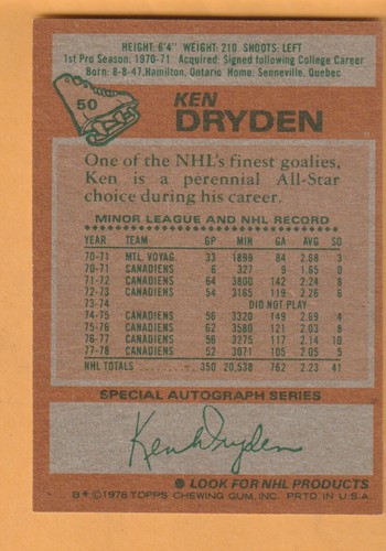 Ken Dryden Montreal Canadiens 1978-79 Topps #50 HOF - Picture 2 of 2