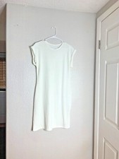 Vintage 90's Womens Sz M White Thermal Dress Knee Length Cuffed Sleeve
