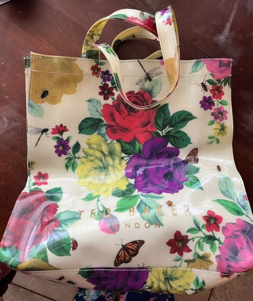 Bolso de Mano Ted Baker London Estampado Floral Lg Resistente Bolso de Compras Rose Bug Usado en Excelente Condición Foto 2 de 4
