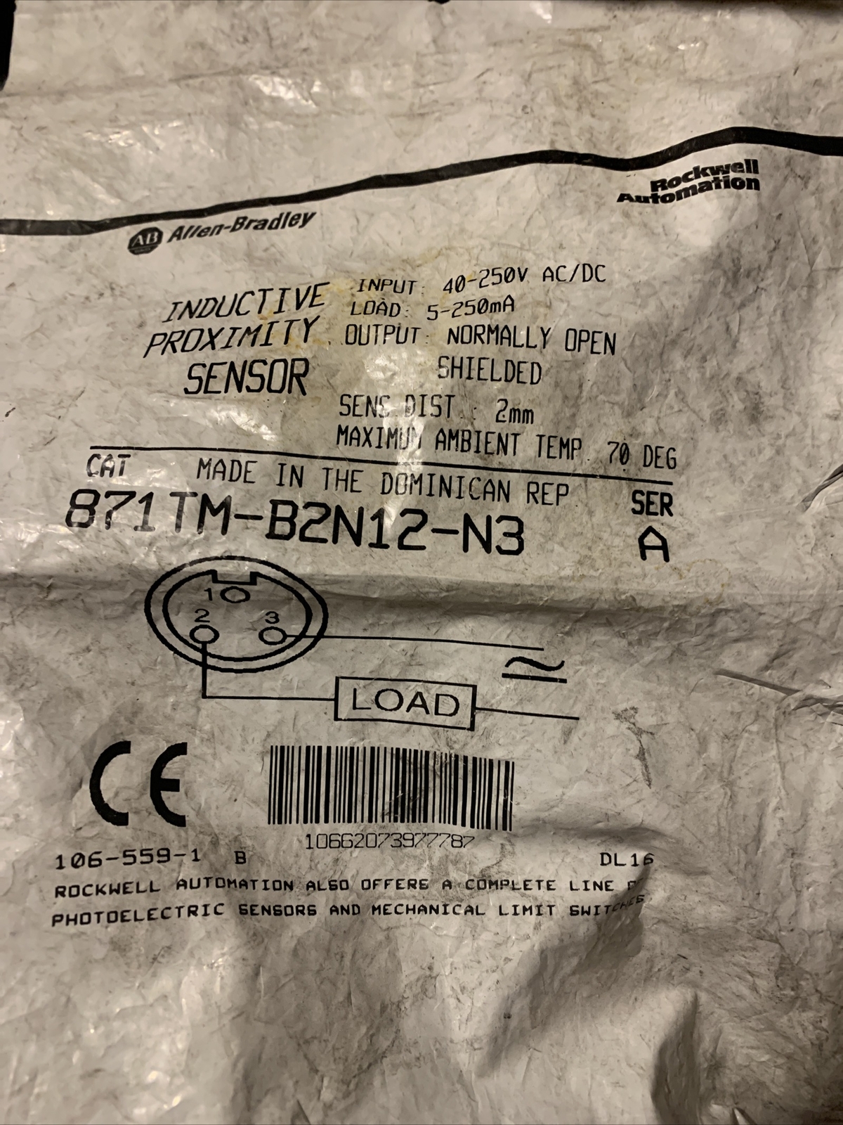 Allen Bradley inductive proximity sensor 871TM-B2N12-N3 rockwell automation