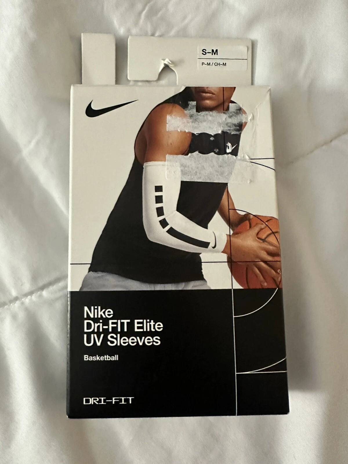 Nike Sleeve Adult S-M White Black Dri-Fit Elite UV Sleeves 2X Basketball Mens