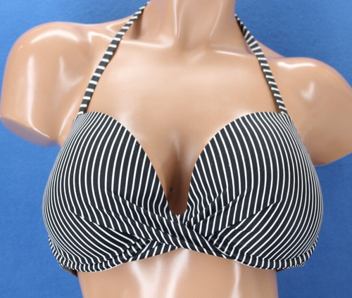 Shade & Shore Striped Underwire Lined Halter Bikini Top Size 36D #E8672 - Picture 2 of 6