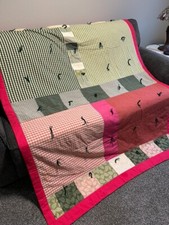 Handmade Patchwork Quilt Throw 58"x77" Pink Green Tapestry Fabrics Hand Tied USA
