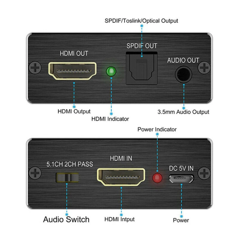 HDMI Stereo Audio Extractor Konverter 4K*2K HDMI zu HDMI + optisch SPDIF 3,5mm NEU - Bild 4 von 4