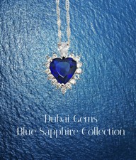 White gold finish Heart Sapphire And Created diamond  Necklace Pendant Gift Box