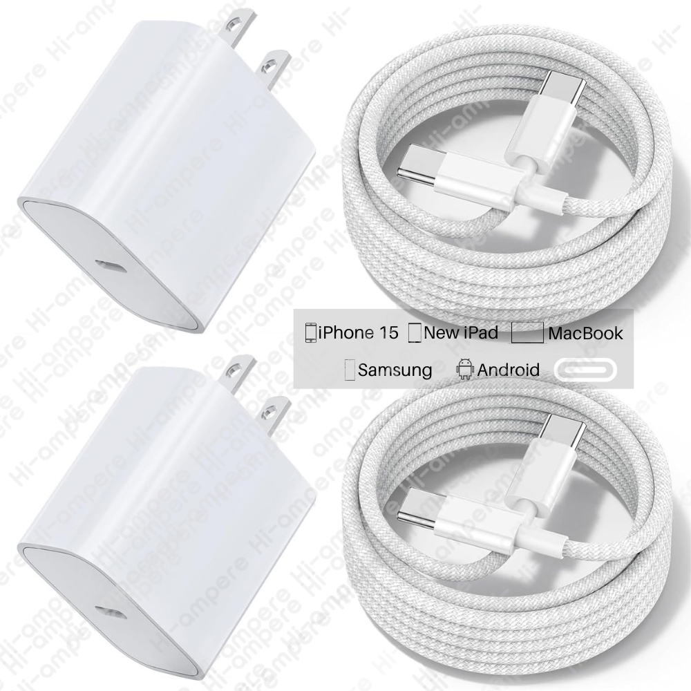 2-Pack PD 20W Fast Charger with USB-C to USB-C Cable Compatible with iPhone 15 Pro Max iPad Samsung Devices-image
