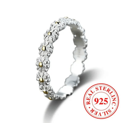 Anillo de plata ley 925 con diseño de crisantemo y flor para mujer Silvery Ring