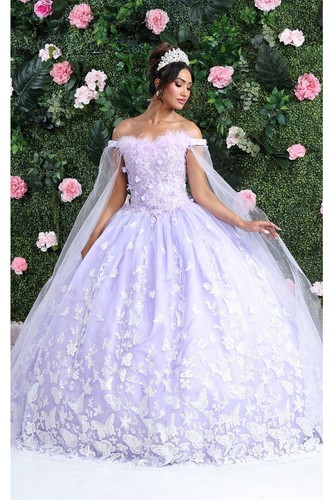 Womens Dresses For Sweet 16 Long Sweetheart Cape Sleeves Ball Gown Plus Size - Picture 32 of 35