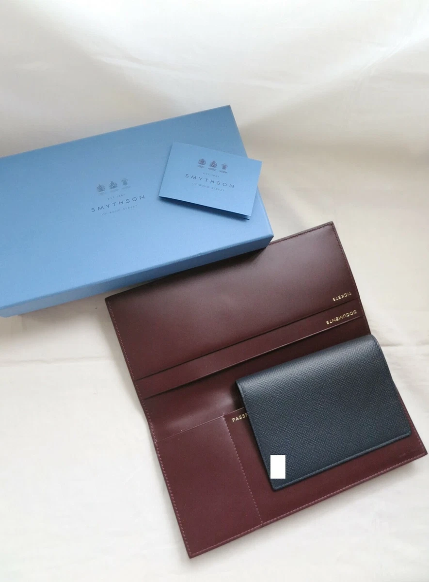 Smythson Navy Panama Slim Leather Wallet