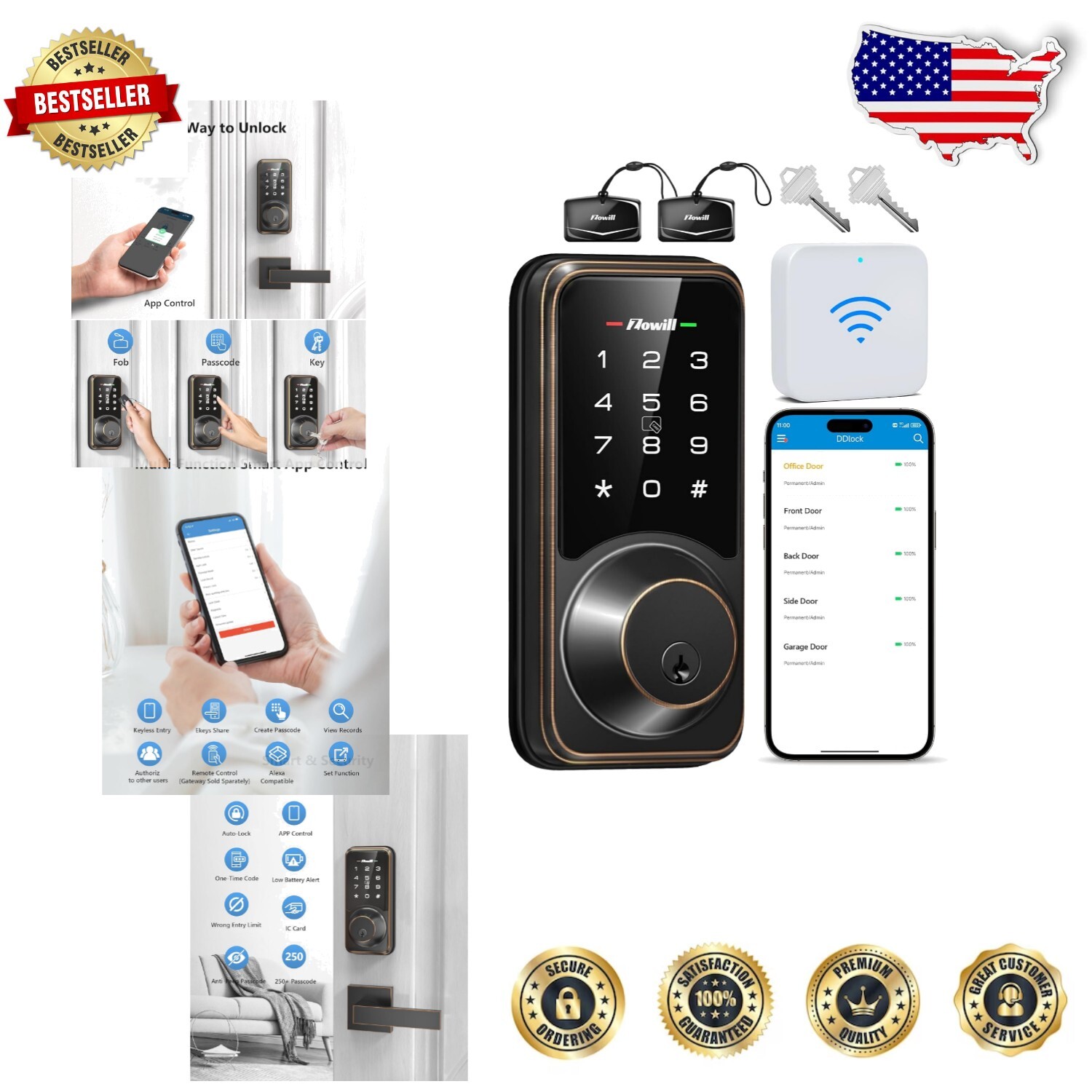 Elegant WiFi Smart Lock Keyless Deadbolt with Remote Access and Voice Control-image