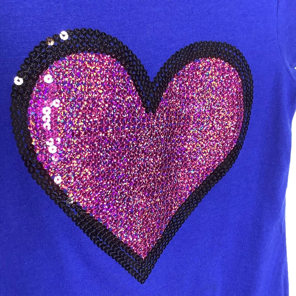 Camiseta Total Girl Azul Manga Corta Con Lentejuelas Rosa Corazón Niñas Talla 5 Foto 3 de 4