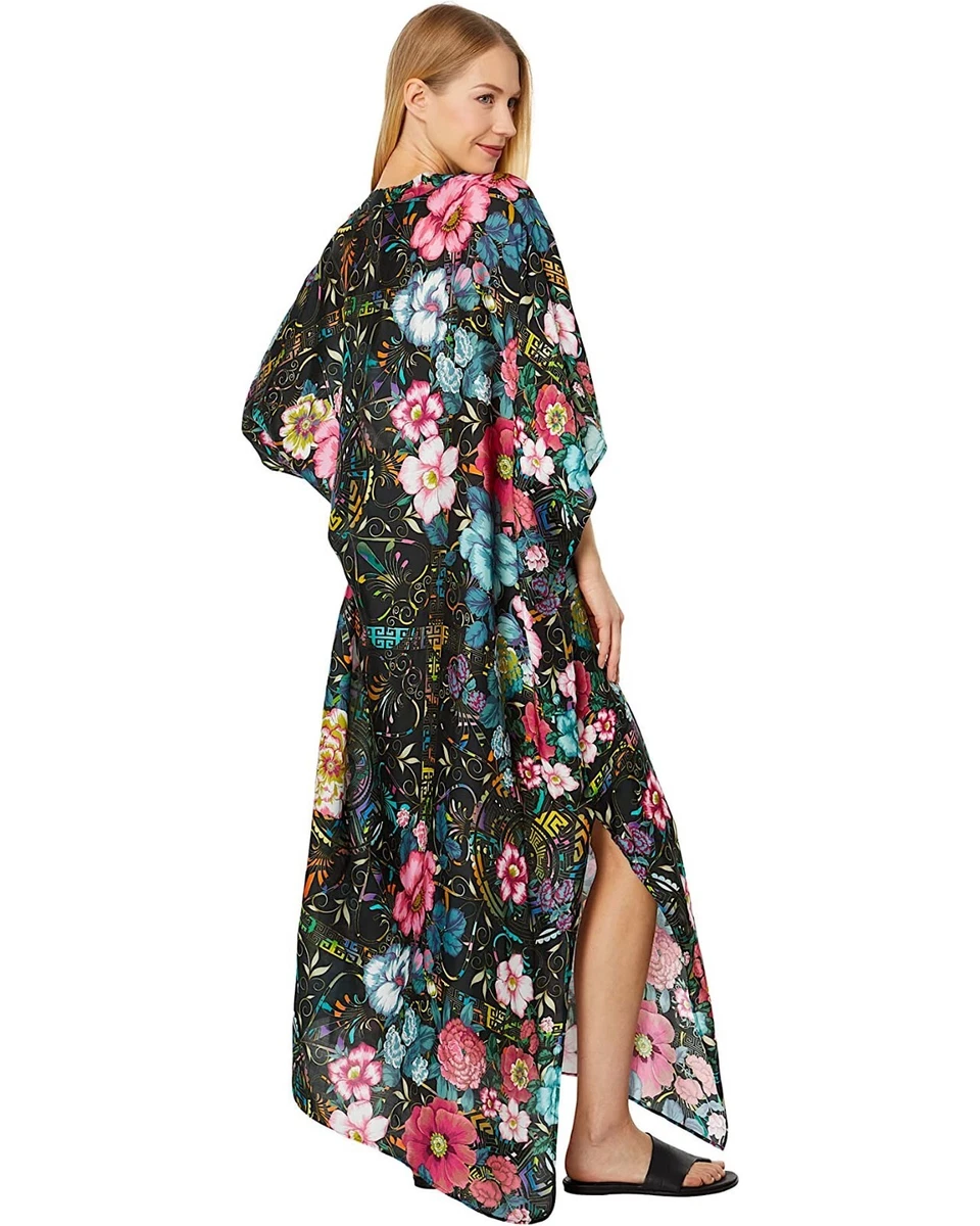 NWT 298 Johnny Was S M Floral Peace Kaftan Caftan Rayon Silk Maxi Dress