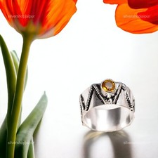 925 Silver Faceted Spessartite Garnet Stone Party Wear Statement Wife Ring US 6