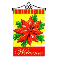 Garden Flag Welcome Red Poinsettia 12x18IN  Hanger 14IN Printed Poly