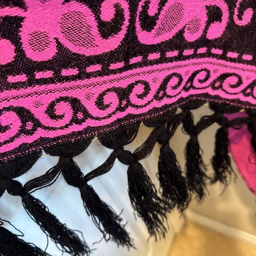 Vintage Artilana Mexico Pink Lily Fringe Poncho Cover Pullover Shawl Gabon - Picture 6 of 9
