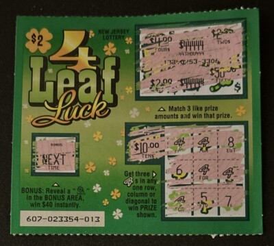Collectible Losing NJ  4-Leaf Clover Luck  Scratch Off Lottery Ticket - No Value