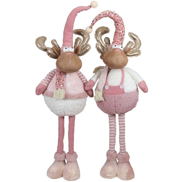 Xl Elch PäRchen Rosa Deko Figur Teleskopbeine 53-73Cm (78-98Cm) Rentier 2 StüCk-image
