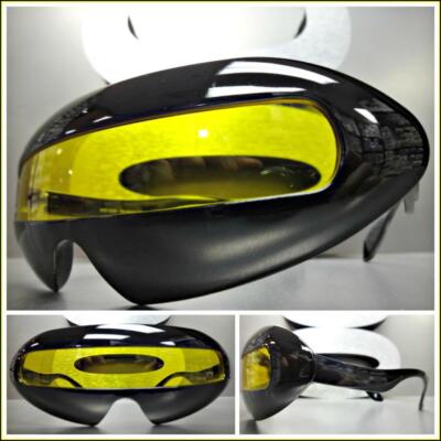 SPACE ROBOT PARTY RAVE COSTUME CYCLOPS FUTURISTIC SHIELD SUN GLASSES Yellow Lens
