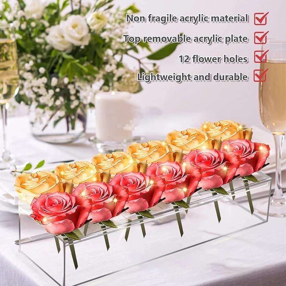 14 pcs Acrylic Rectangular Flower Vase, Flower Vase Clear Acrylic Long
