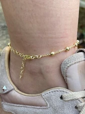 Beaded Ankle Bracelet Anklet 14k Gold Plated 925 Silver 8"-11.5" Girls Ladies