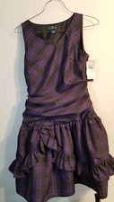 Girls Holiday Dress Black Purple Plaid Chaps Size 14 Knee Length