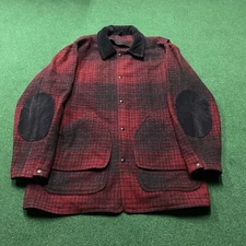 Vintage Woolrich Coat Mens Large Black Red 90S Heavy Wool Buffalo Plaid USA MADE