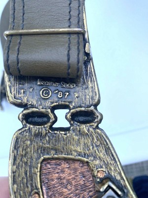 Vtg Belt Silver Metallic Leather Asymmetrical Modernist Brutalist Belt Buckle Belt Leather Shop  main image 4