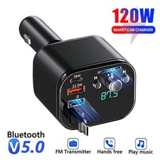 Car Bluetooth 5.0 FM Transmitter PD3.0 QC3.0 With Type C Retractable Cable