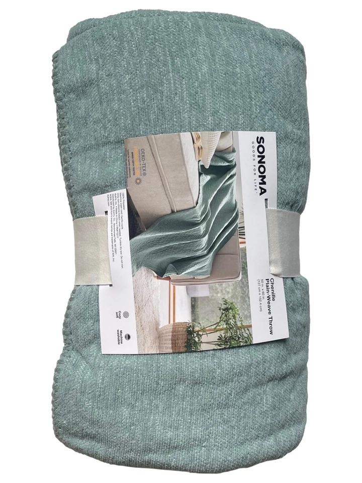 Sonoma Green Woven Chenille Throw Blanket Plush & Soft, 50" x 60" - Image 2 of 2