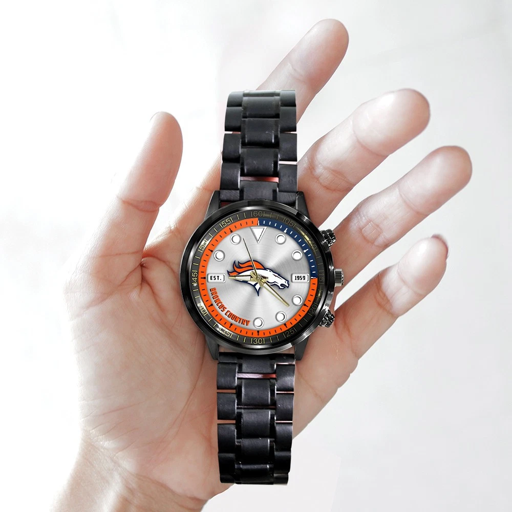 Broncos Black Stainless Steel Watch