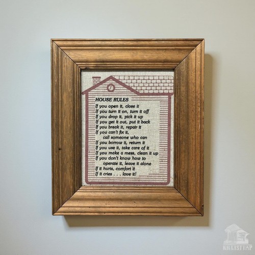 Rustic Country “House Rules” Wall Art – Printed Fabric in Wood Frame – 14x12 Far - Picture 3 of 8