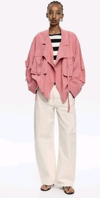 Bimba y Lola Utility Jacket Coral Fluid Double Breasted Jacket NWOT Oversize S