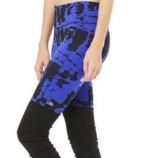 ALO Yoga Goddess Ribbed Electric Blue And Black Mid Rise Leggings Small