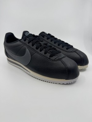 NEW! NIKE Cortez Leather - Black/Dark Grey/White, 9M (Slightly Discolored Soles)