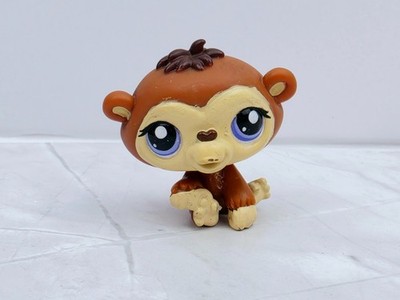 Littlest Pet Shop authentisch # 1347 dunkelbraun hellbraun Schimpanse Affe lila Augen