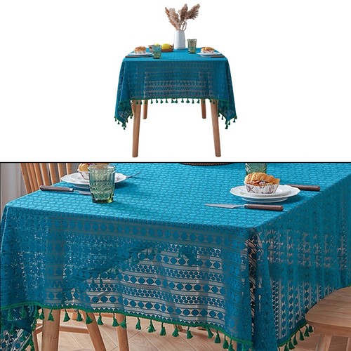 Navy Rectangular Tablecloth Elegant Table Cover Easy To Use Tablecloth - Picture 6 of 15