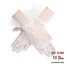 Lace Gloves for Women - Ladies Elegant Tulle Wedding Pearl Gloves Short White