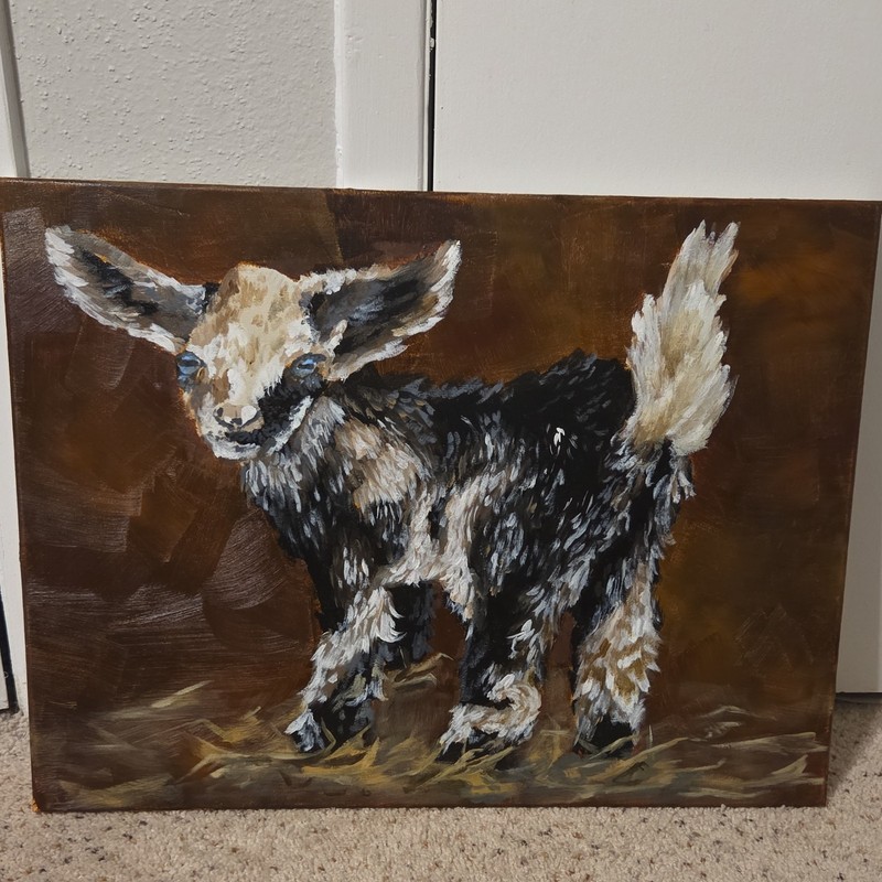 Original oil painting goat animal on stretched canvas 18 x 24
