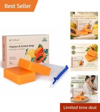 Papaya Lemon Exfoliating Soap for Face  Body, 2 Bars with Foaming Net