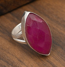 Faceted Ruby Lab-Created Gemstone Handmade 925 Sterling Silver Jewelry Ring