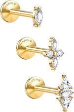 G23 Implant Grade Titanium Flat Back Earrings 5A CZ Studs: 14K Gold Hypoallergen