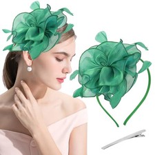 Fascinators Hat Flower Mesh Multi Color Feathers Ribbons on Headband and Clip