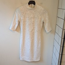 Alice + Olivia Women's White Sequin Inka Dress Wedding Bachelorette Shoulder Pad