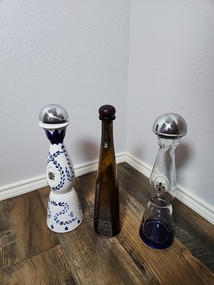 3 Empty Tequila Bottles. Clase Azul Reposado. Don Julio Anejo. Clase Azule Plata