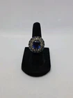 Ciner Sterling Silver Blue & Clear Glass Stone Cocktail Ring 12.6 Grams Size 5