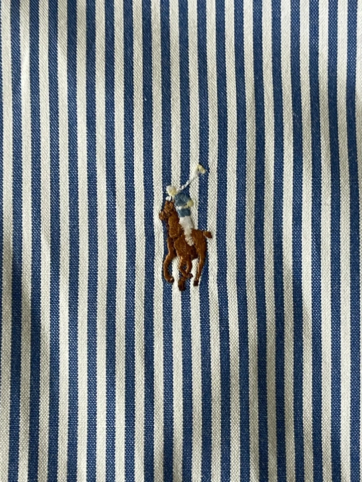 Ralph Lauren Yarmouth рубашка 16 синий белый в тонкую полоску на пуговицах плоть пони OCBD - Изображение 2 из 4