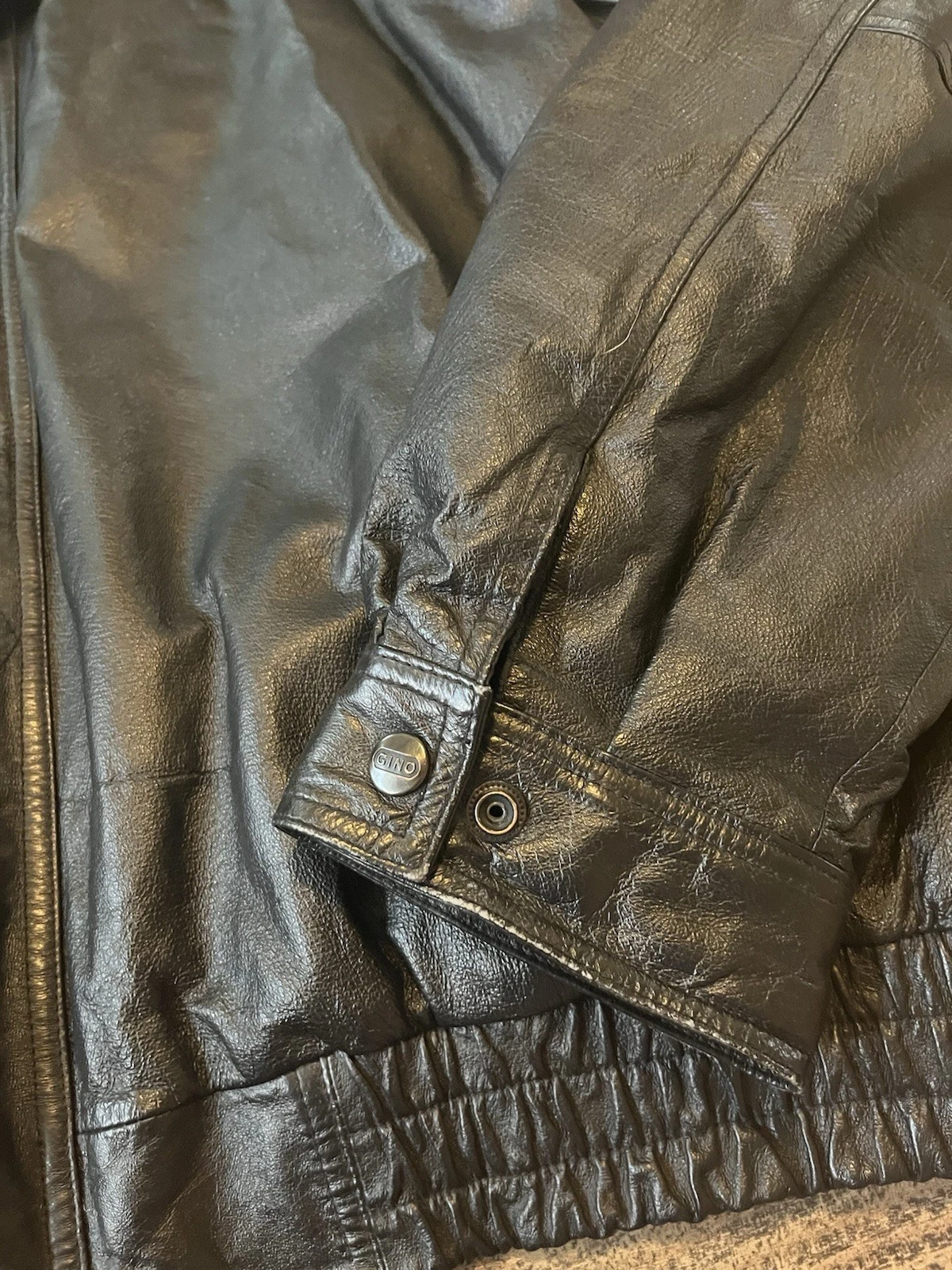 Vintage Quality Gino Leather Jacket Black Bomber Collared Coat 3XL Excellent - product detail image 3