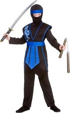 Wicked Costumes Kids Boys Black/Blue Samurai Ninja Fancy Dress Costume