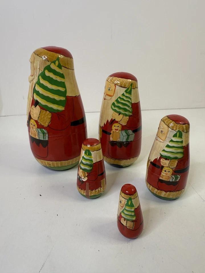 Vintage Christmas Santa Nesting Dolls 5 Pc - Image 2 of 4