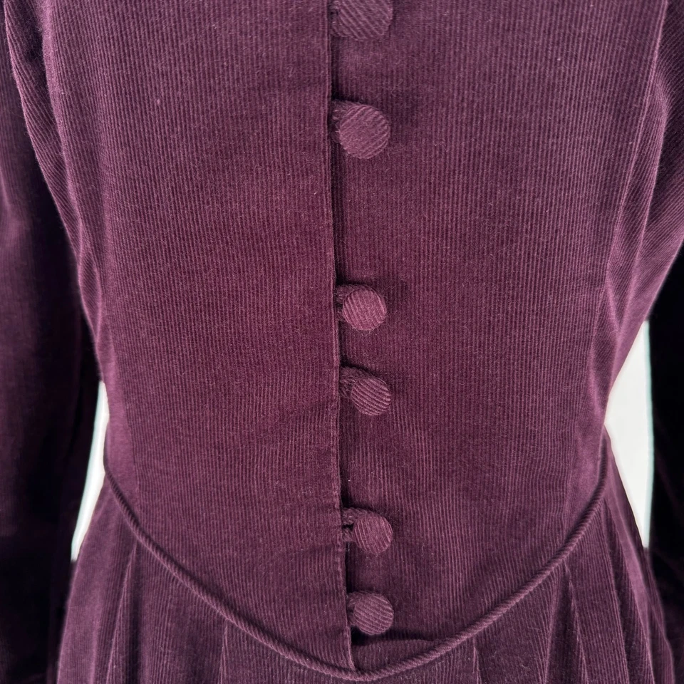 Maxi Vestido Vintage Laura Ashley Talla 6 Borgoña Cottagecore Praire Algodón Encaje  Foto 3 de 4